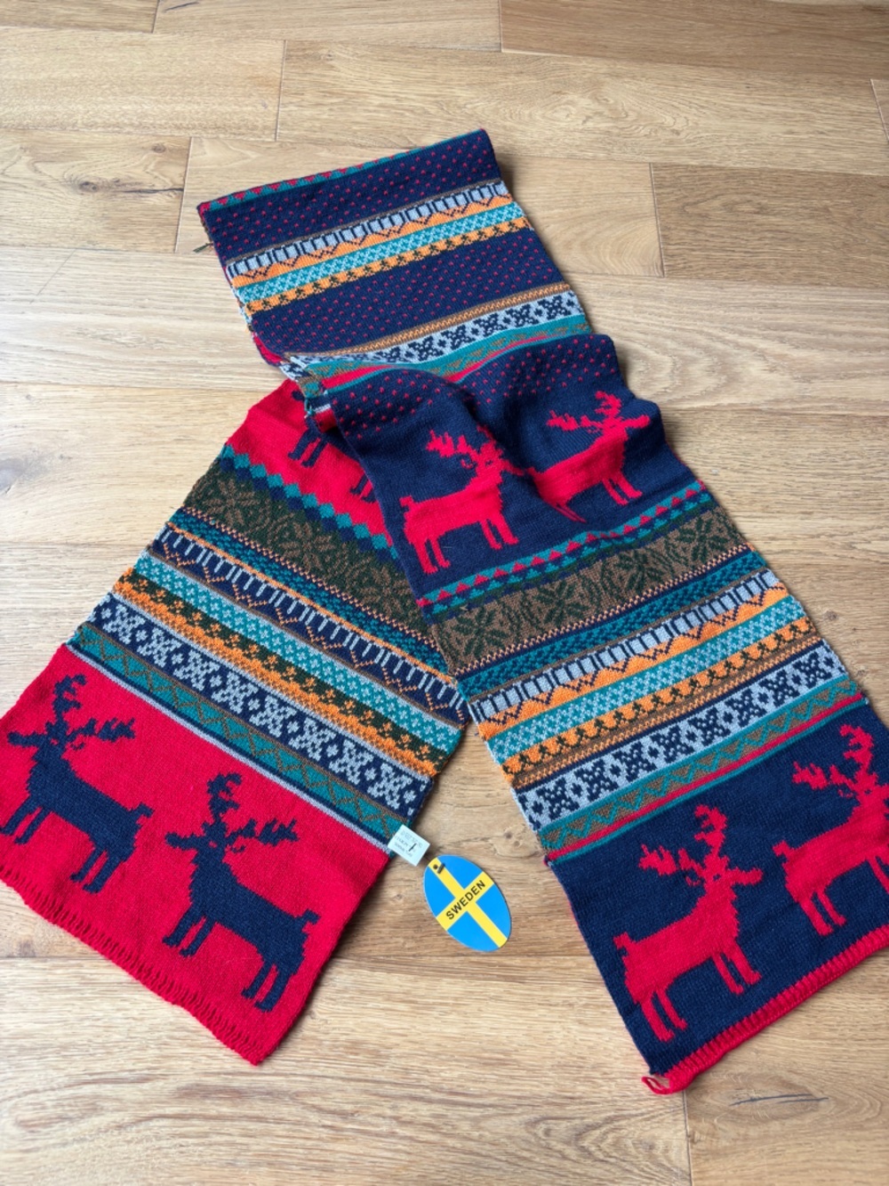 NWT Sweden fair isle nordic scarf wool blend
